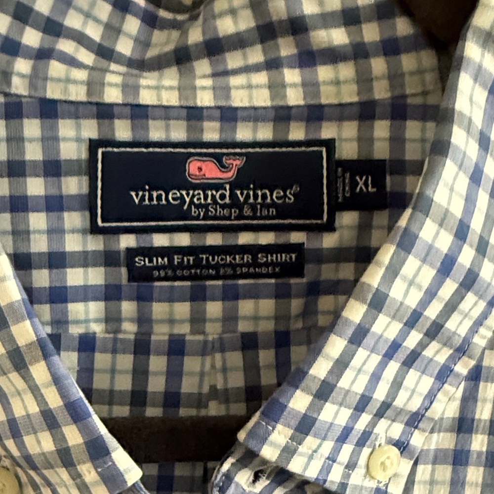 Vineyard Vines Blue and White Check Slim Fit Button-Down Shirt